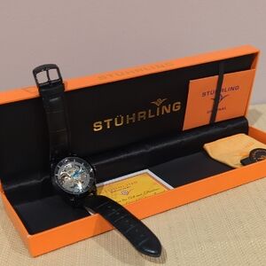 Stuhrling Original Black Skeleton Watch